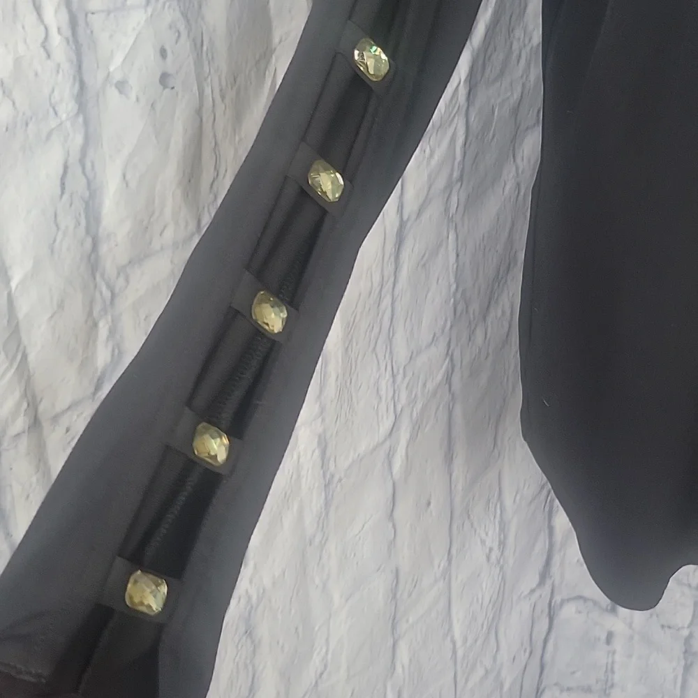 Michael Kors Black Bedazzled Long Sleeves‎ Blouse Medium
